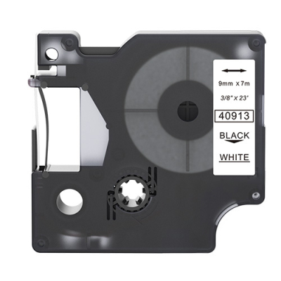 Dymo 40913 compatible labeltape, black on white, 9mm x 7m