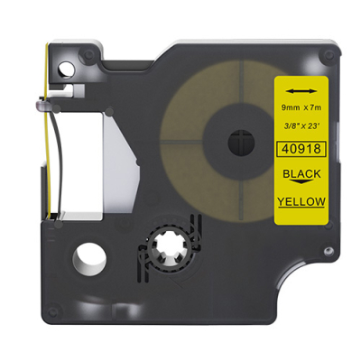 Dymo 40918 compatible labeltape, black on yellow, 9mm x 7m