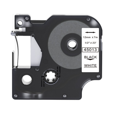 Dymo 45013 compatible labeltape, black on white, 12mm x 7m
