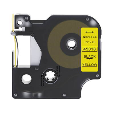 Dymo 45018 compatible labeltape, black on yellow, 12mm x 7m