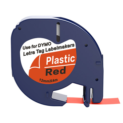 Dymo 91203 compatible labeltape, black on red, 12mm x 4m