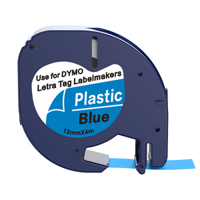 Dymo 91205 compatible labeltape, black on blue, 12mm x 4m