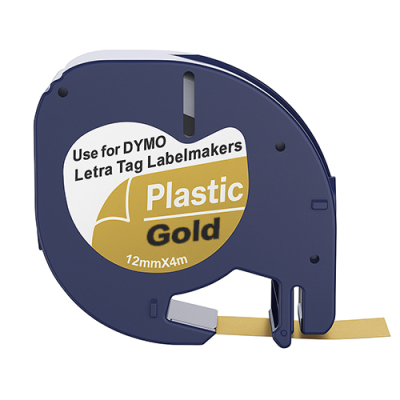 Dymo 91207 compatible labeltape, black on gold, 12mm x 4m