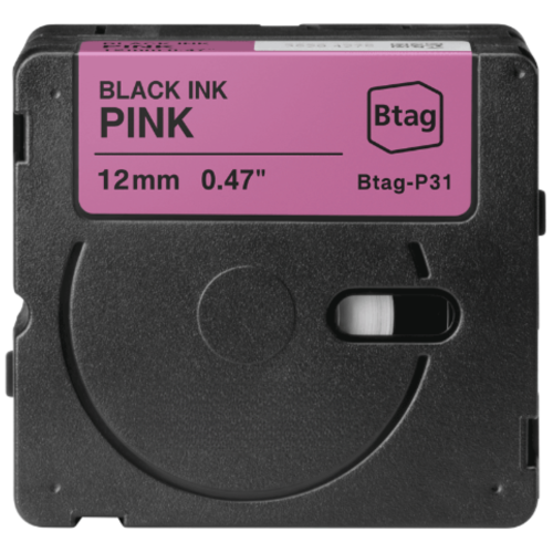 Brother Btag-P31 compatible label tape black on pink 12mm