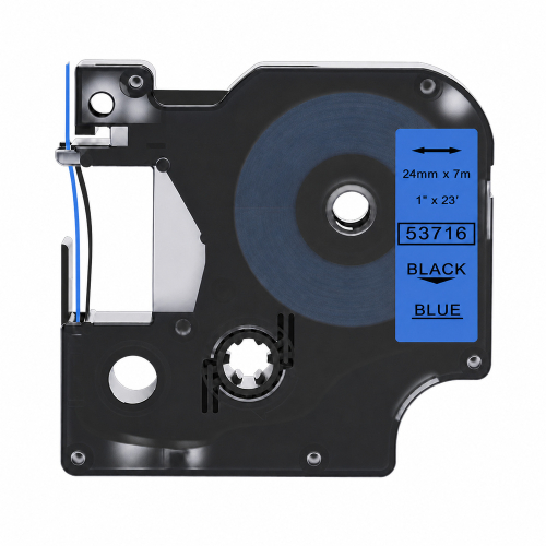 Dymo 53716 compatible labeltape, black on blue, 24mm x 7m
