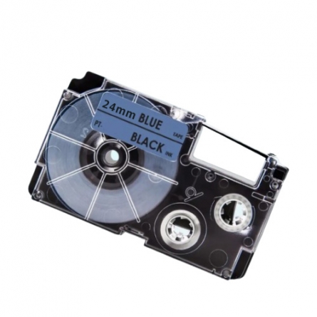 Casio XR-24BU compatible labeltape, black on blue, 24mm x 8m