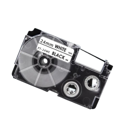 Casio XR-24WE compatible labeltape, black on white, 24mm x 8m