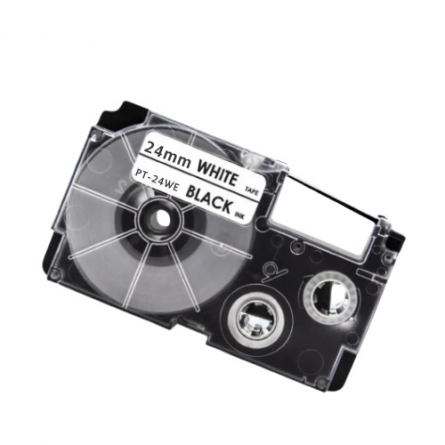 Casio XR-24WE compatible labeltape, black on white, 24mm x 8m