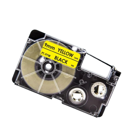 Casio XR-9YW compatible labeltape, black on yellow, 9mm x 8m